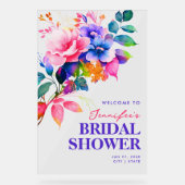 Rainbow Floral Watercolor Brautparty Willkommen Acrylschild (Vorderseite)