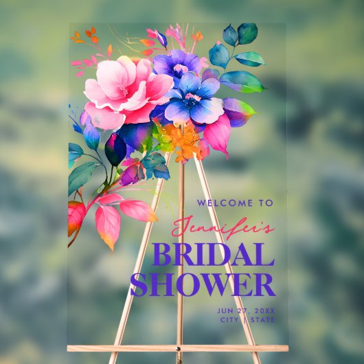 Rainbow Floral Watercolor Brautparty Willkommen Acrylschild (Neutral)