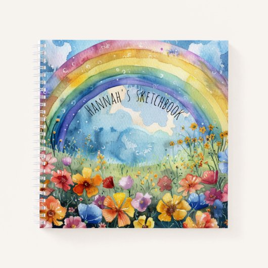 Rainbow Flower Garden Individuelle Name Sketchbook Notizblock (Vorderseite)