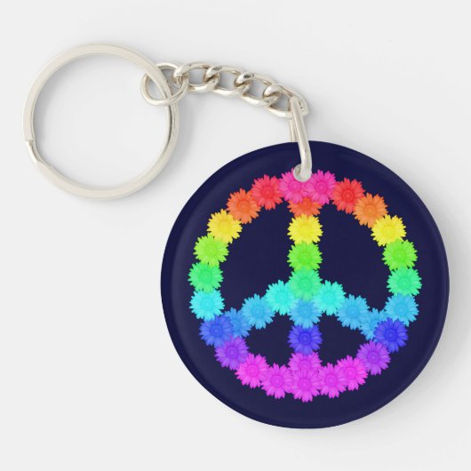 Rainbow Flower Peace Sign Keychain Schlüsselanhänger (Vorderseite)