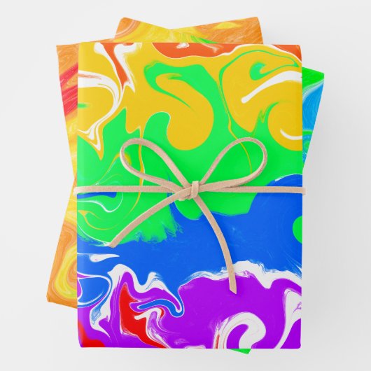Rainbow Fluid Art Geburtstag Geschenkpapier Set (Beispiel)