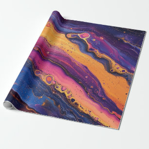 Rainbow Fluid Pour Lila & orange farbig Geschenkpapier