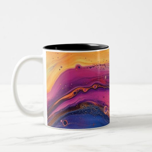 Rainbow Fluid Pour Lila & orange farbig Zweifarbige Tasse (Links)