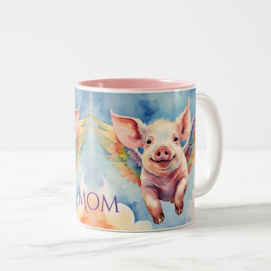 Rainbow Flying Pig Zweifarbige Tasse (VorderseiteRechts)