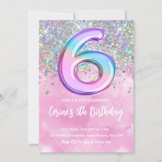 Rainbow Foil Girl 6. Geburtstag Einladung