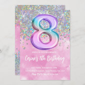 Rainbow Foil Girl 8. Geburtstag Einladung (Vorne/Hinten)