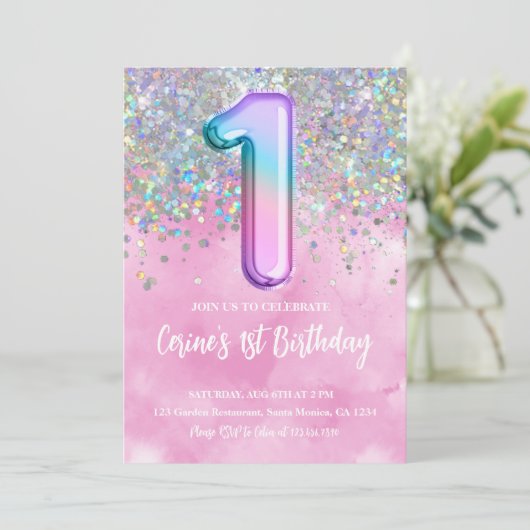 Rainbow Foil Girl Einladung (Stehend Vorderseite)