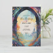 Rainbow Forest Castle Arch Pagan Handfasts Einladung (Stehend Vorderseite)