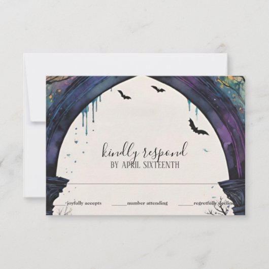 Rainbow Forest Castle Arch Pagan Handfasts RSVP Karte (Vorderseite)