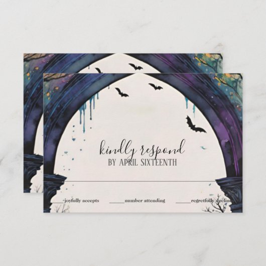 Rainbow Forest Castle Arch Pagan Handfasts RSVP Karte (Vorne/Hinten)