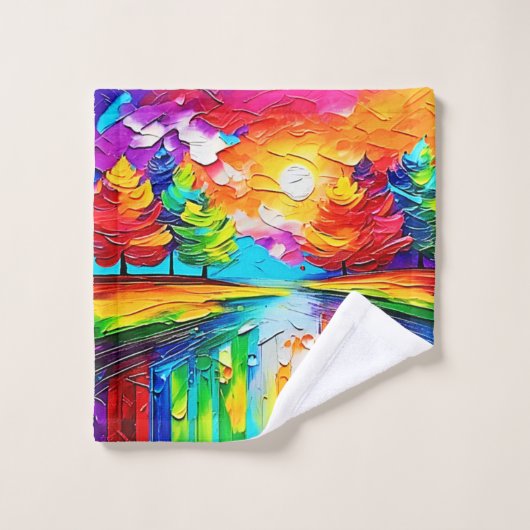 Rainbow Forest Sunset Dreams Badhandtuch Set (Waschlappen)