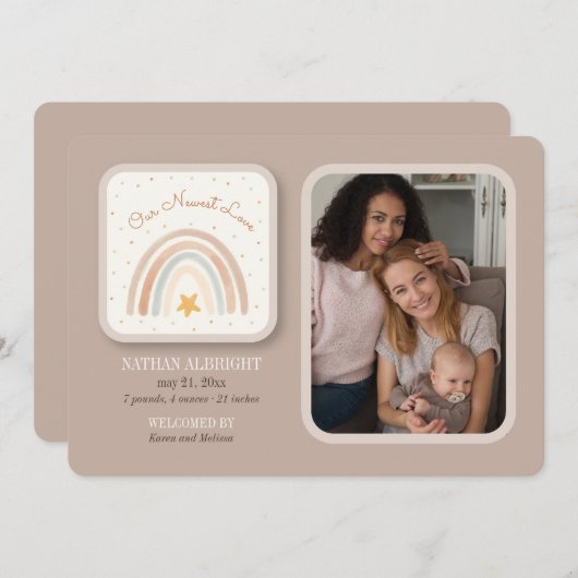 Rainbow Foto Birth Ankündigung (Vorne/Hinten)