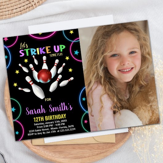 Rainbow Foto Bowling Birthday Einladung