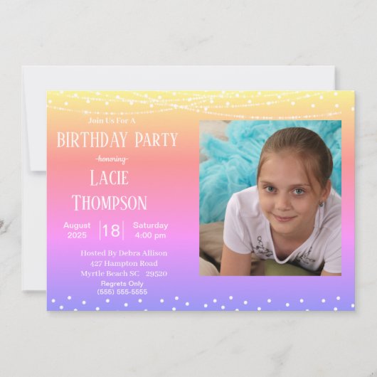 Rainbow Foto Geburtstag Einladung (Vorderseite)