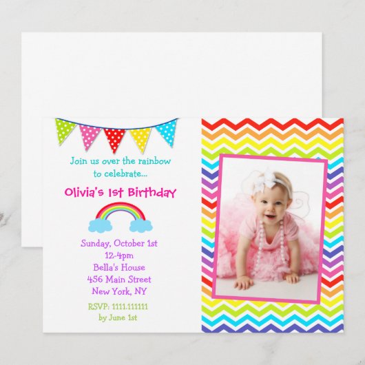 Rainbow Foto Geburtstag Einladungen (Vorne/Hinten)