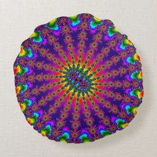 Rainbow Fraktal Burst Rundes Kissen