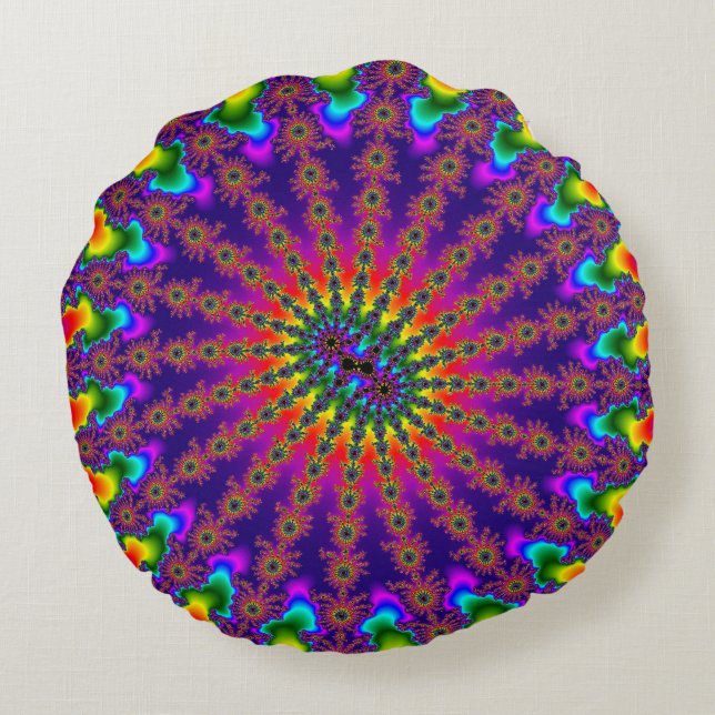 Rainbow Fraktal Burst Rundes Kissen (Rückseite)