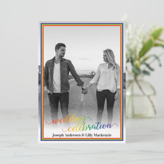 Rainbow Frame Custom Foto Wedding Einladung (Stehend Vorderseite)