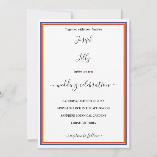 Rainbow Frame Custom Foto Wedding Einladung (Rückseite)