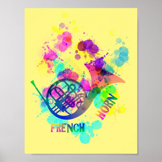 Rainbow French Horn Music Themed Poster (Vorne)