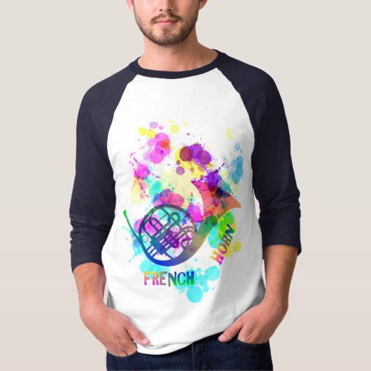 Rainbow French Horn Music Themed T-Shirt (Vorderseite)