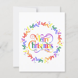 Rainbow Frohe Weihnachtskraut Flat Christmas Card Feiertagskarte