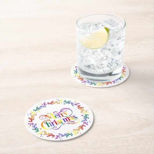 Rainbow Frohe Weihnachtsmann Paper-Untersetzer Runder Pappuntersetzer (Vor Ort)
