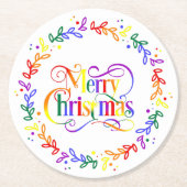 Rainbow Frohe Weihnachtsmann Paper-Untersetzer Runder Pappuntersetzer (Vorderseite)