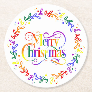 Rainbow Frohe Weihnachtsmann Paper-Untersetzer Runder Pappuntersetzer