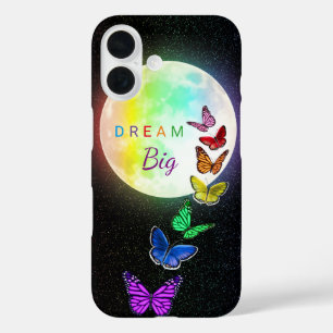 Rainbow Full Moon & Rainbow Butterfets Dream Big iPhone 16 Hülle