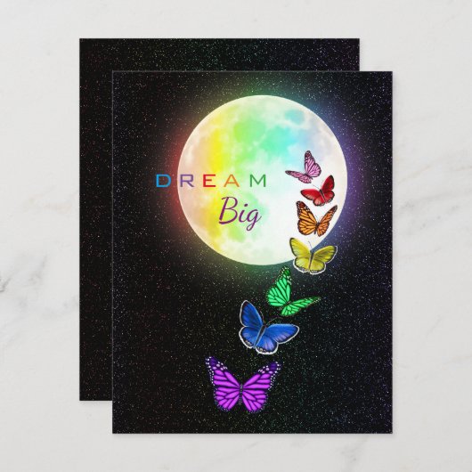 Rainbow Full Moon & Rainbow Butterfets Dream Big Einladung (Vorne/Hinten)
