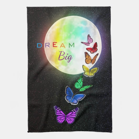Rainbow Full Moon & Rainbow Butterfets Dream Big Geschirrtuch (Vertikal)