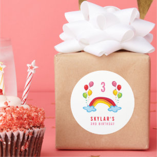 Rainbow & Fun Balloons Girl Birthday Party Gefalle Runder Aufkleber