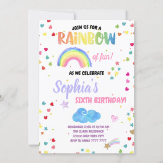 Rainbow Fun Girl Geburtstagsparty Pastel Confetti Einladung