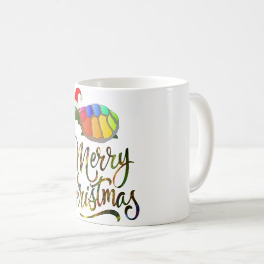 Rainbow Funny Turtle Wear Weihnachtsmannmütze Weih Kaffeetasse (VorderseiteRechts)