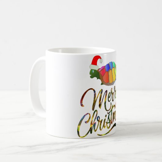 Rainbow Funny Turtle Wear Weihnachtsmannmütze Weih Kaffeetasse (Vorderseite Links)
