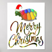 Rainbow Funny Turtle Wear Weihnachtsmannmütze Weih Poster (Vorne)