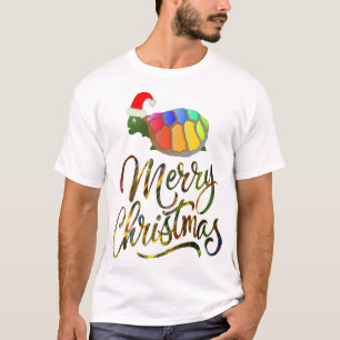Rainbow Funny Turtle Wear Weihnachtsmannmütze Weih T-Shirt
