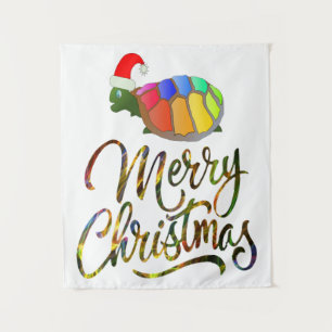 Rainbow Funny Turtle Wear Weihnachtsmannmütze Weih Wandteppich