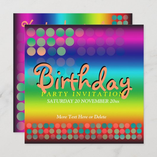 Rainbow Funtimes Geburtstagsparty Einladung (Vorne/Hinten)