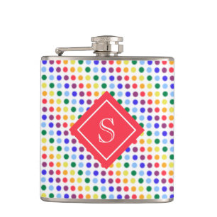 Rainbow Fuzzy Dots Personalisiert Monogramm Flachmann