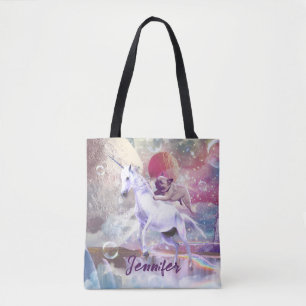 Rainbow-Galaxie-Mops, der im Weltraum einhorn reit Tasche
