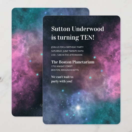 Rainbow Galaxy Birthday Einladung (Vorne/Hinten)