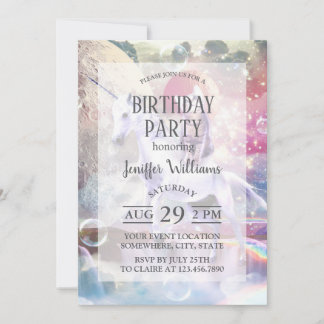 Rainbow Galaxy Katze, die im Weltraum einhorn reit Einladung