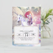 Rainbow Galaxy Katze, die im Weltraum einhorn reit Einladung (Stehend Vorderseite)