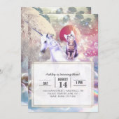 Rainbow Galaxy Katze, die im Weltraum einhorn reit Einladung (Vorne/Hinten)