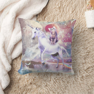 Rainbow Galaxy Katze, die im Weltraum einhorn reit Kissen