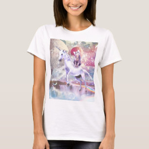 Rainbow Galaxy Katze, die im Weltraum einhorn reit T-Shirt