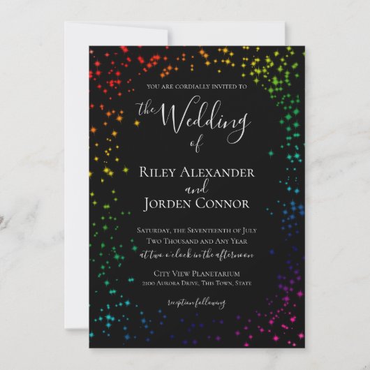 Rainbow Galaxy Starry Sparkle Wedding Einladung (Vorderseite)