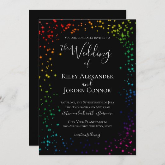 Rainbow Galaxy Starry Sparkle Wedding Einladung (Vorne/Hinten)